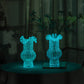 Transparent Elegant Glow-in-the-Dark Glass Vase - Vintage-Style Ruffled & Ribbed Centrepiece