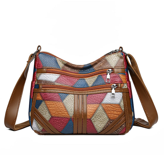 Colorful Vintage Geometric Patchwork Crossbody Bag - Women&