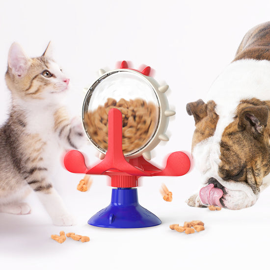 Blue Interactive Pet Treat Dispenser - Spinning Wheel Food Puzzle Toy for Cats & Dogs with Suction Cup Base