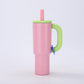 Pink 40oz Macron Stainless Steel Insulated Tumbler with Handle and Straw - 14.8 x 10.5 x 28 cm Large Capacity Car-Friendly Travel Mug