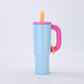 Blue 40oz Macron Stainless Steel Insulated Tumbler with Handle and Straw - 14.8 x 10.5 x 28 cm Large Capacity Car-Friendly Travel Mug