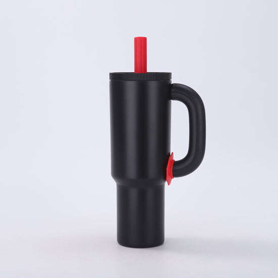 Black 40oz Macron Stainless Steel Insulated Tumbler with Handle and Straw - 14.8 x 10.5 x 28 cm Large Capacity Car-Friendly Travel Mug