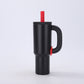 Black 40oz Macron Stainless Steel Insulated Tumbler with Handle and Straw - 14.8 x 10.5 x 28 cm Large Capacity Car-Friendly Travel Mug