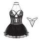 Black Sexy Sheer Lace Nightgown Set - Tempting Lingerie Uniform for Women