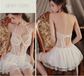 White Sexy Sheer Lace Nightgown Set - Tempting Lingerie Uniform for Women