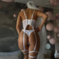 XL White 3-Piece Embroidered Lace Lingerie Set with Boned Corset - Seductive Elegance