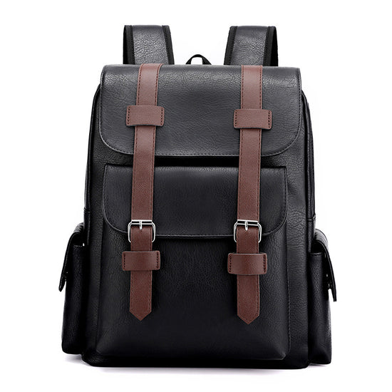 Black Large-Capacity PU Leather Backpack - Stylish Business & Travel Companion