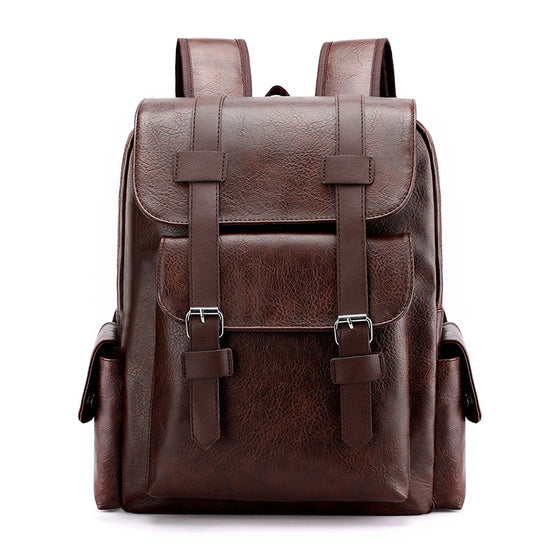 Dark Brown Large-Capacity PU Leather Backpack - Stylish Business & Travel Companion