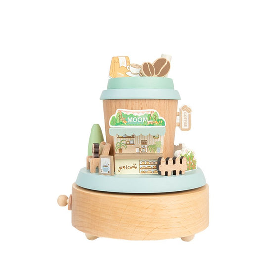 MAOMAO-Music Box (Coffee Moment) Handmade Wooden Ferris Wheel Music Box - Christmas Carousel Hand-Cranked Desktop Decoration