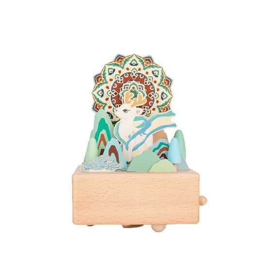 MAOMAO-Music Box (nine-colored deer of mythology) Handmade Wooden Ferris Wheel Music Box - Christmas Carousel Hand-Cranked Desktop Decoration