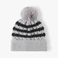 2-PCS Grey Stylish Two-Tone Pom-Pom Ear Warmer Knit Hat - Lined for Women
