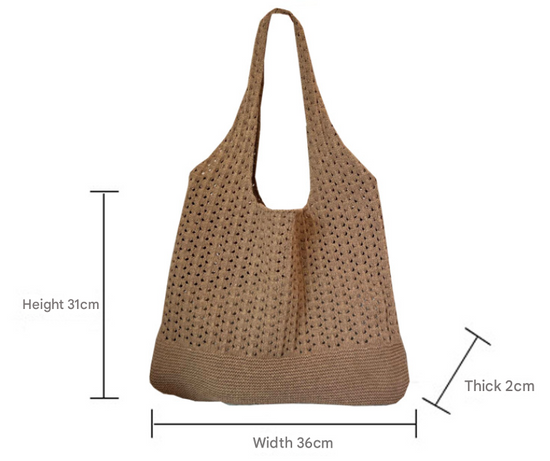 Coffee Handwoven Knitted Tote Bag - Vintage Style Shoulder Bag