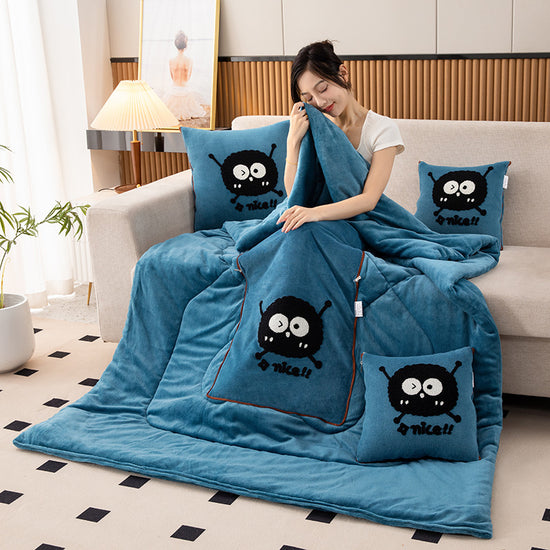 Lake Blue Padded and Thickened Elf 2-in-1 Foldable Car Pillow Blanket - Cozy 40x40cm Pillow, Unfolds to 100x150cm Blanket for Travel and Office Naps