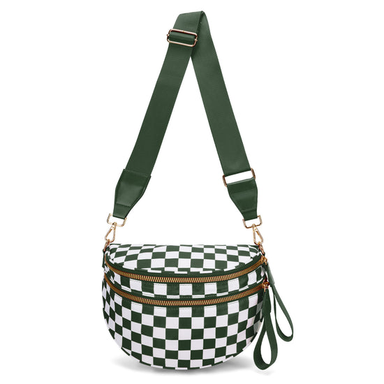 Black and White Checkered Trendy Sling Bag - Women&