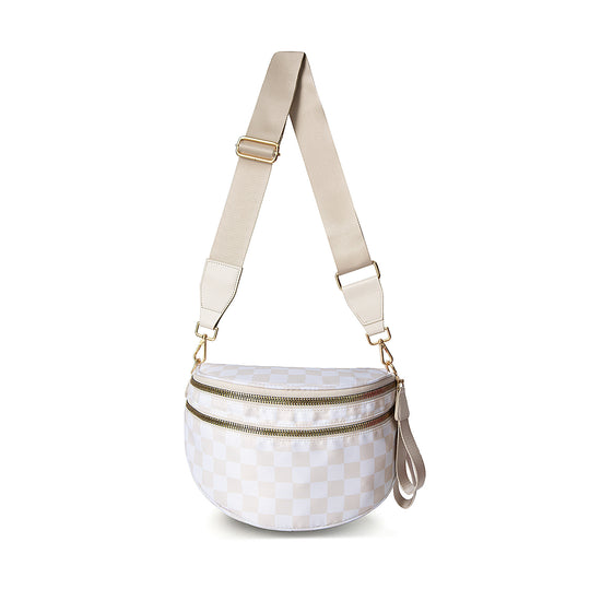 Beige Checkered Trendy Sling Bag - Women&