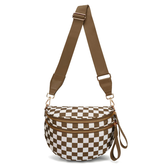Brown Checkered Trendy Sling Bag - Women&