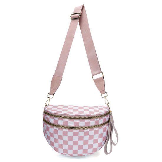 Pink Checkered Trendy Sling Bag - Women&
