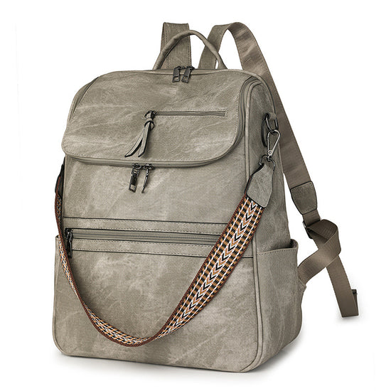 Grey Stylish Anti-Theft Backpack for Women - Vintage PU Leather Convertible Rucksack & Shoulder Bag