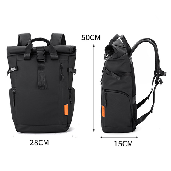 Grey Urban Explorer Roll-Top Backpack - Water-Resistant Large Capacity Bag for Travel, Work & Laptop