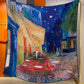 Coffee House Elegant Artistry Shawl - Large 130cm Square Scarf with Oil Painting Print & Hand-Rolled Hem