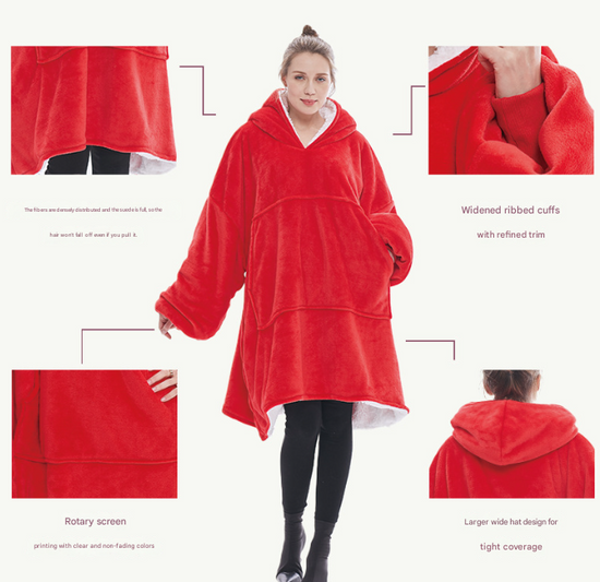 Black Oversized Wearable Blanket Hoodie - Ultra Soft & Cozy Snuggle Pullover for Adults
