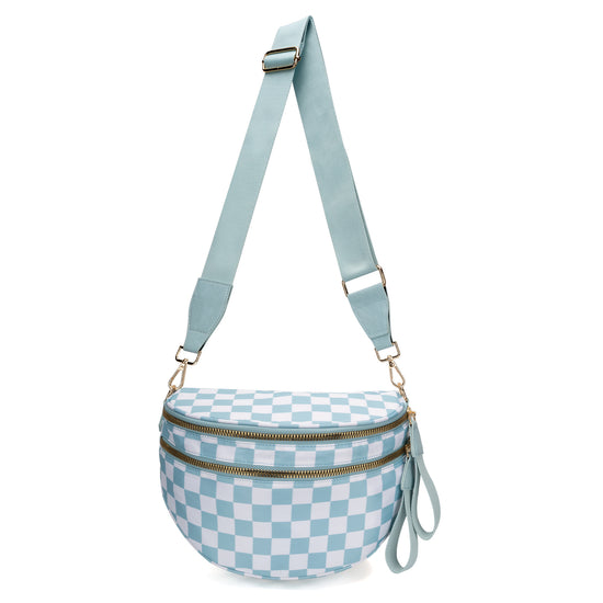 Blue Checkered Trendy Sling Bag - Women&