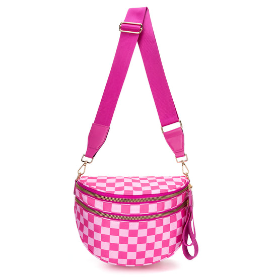Rose Red Checkered Trendy Sling Bag - Women&