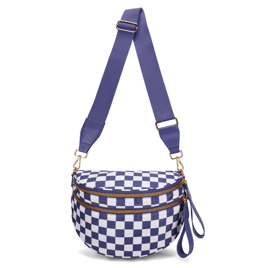 Dark Purple Checkered Trendy Sling Bag - Women&