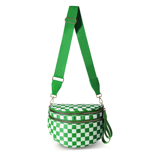 Green Checkered Trendy Sling Bag - Women&