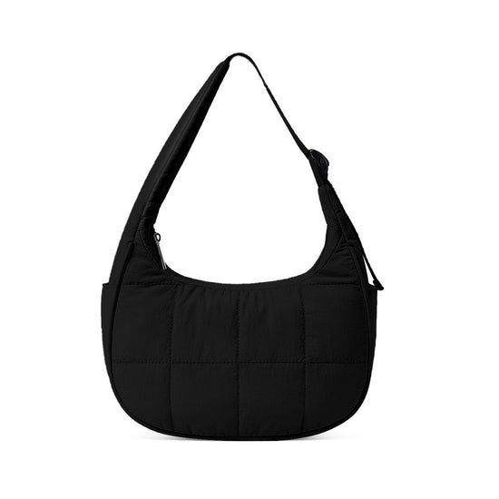 Black Trendy Nylon Puffer Shoulder Bag for Women - Lightweight Large Capacity Underarm Tote