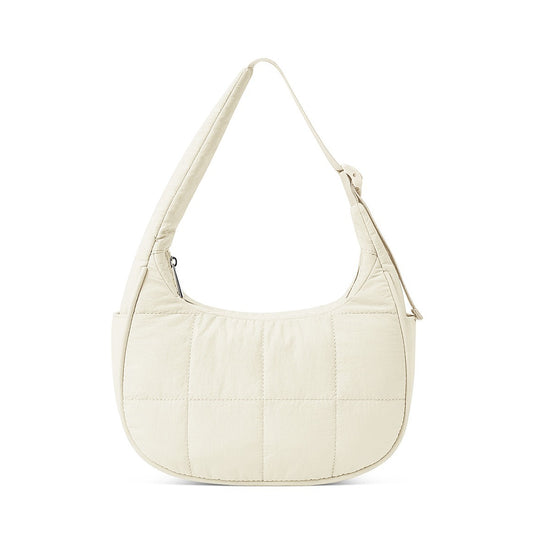 Beige Trendy Nylon Puffer Shoulder Bag for Women - Lightweight Large Capacity Underarm Tote