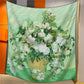 White Roses Elegant Artistry Shawl - Large 130cm Square Scarf with Oil Painting Print & Hand-Rolled Hem