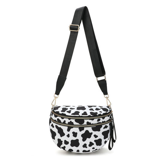 Black-white Cow Checkered Trendy Sling Bag - Women&