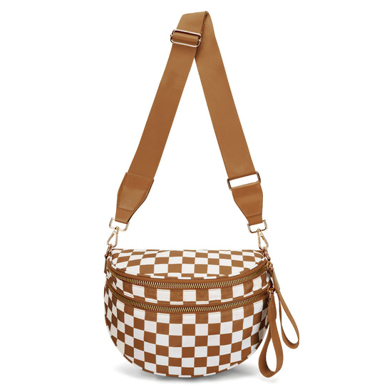 Light Brown Checkered Trendy Sling Bag - Women&