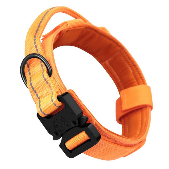 L Orange Tactical Dog Collar - Heavy Duty Nylon Pet Collar for Medium & Large Dogs, Adjustable (3.8cm Width)