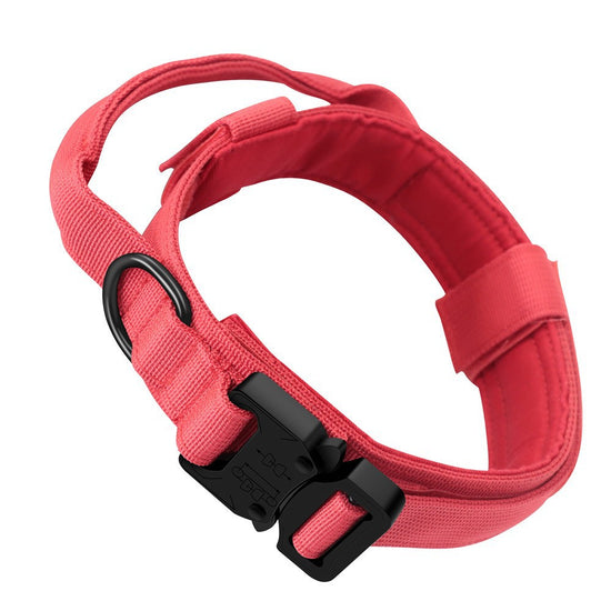 L Red Tactical Dog Collar - Heavy Duty Nylon Pet Collar for Medium & Large Dogs, Adjustable (3.8cm Width)