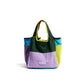 Purple Vibrant Colorblock Foldable Tote Bag Lightweight Reusable Shopping Shoulder Bag