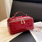Red Chic Croc-Embossed Travel Makeup Case Large Capacity Cosmetic Organizer Bag