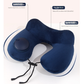 Pink Press-to-Inflate Travel Neck Pillow - Ergonomic U-Shaped Cushion for Airplane and Car