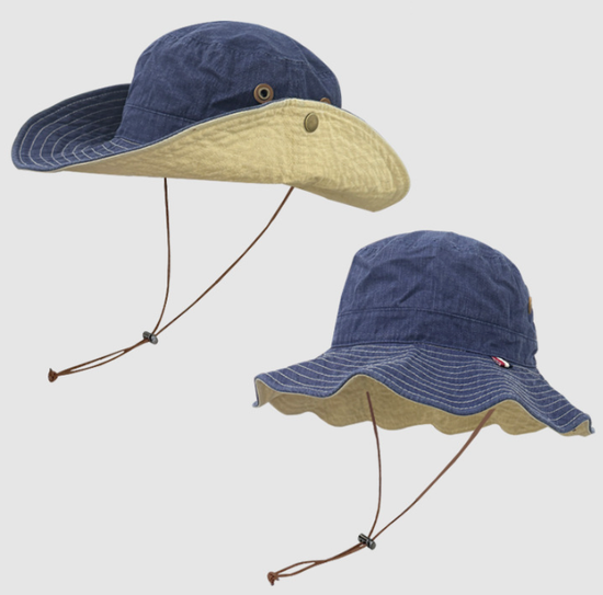Blue Wide Brim Outdoor Cowboy Sun Hat - Adjustable & Breathable for Hiking, Fishing, and Camping