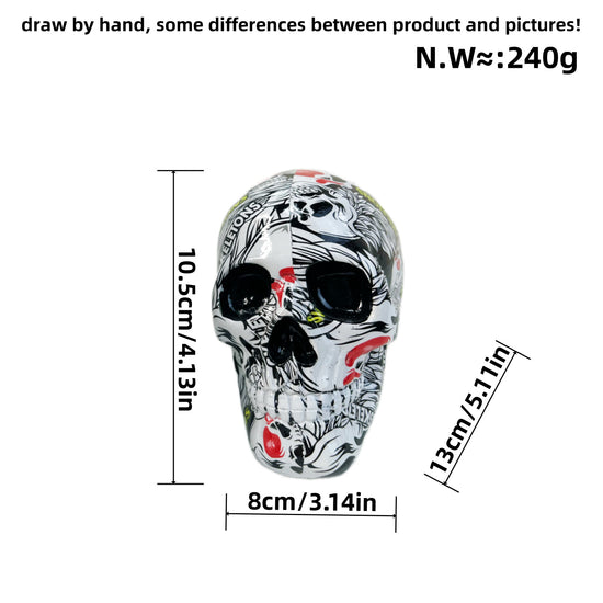 Small White Colorful Floral Skull Statue - Intricate Day of the Dead Style Resin Figurine for Halloween & Home Decor