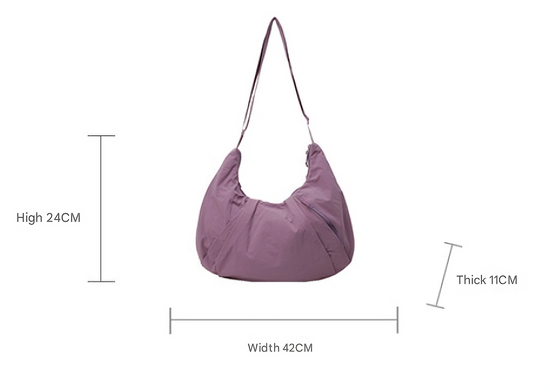 Pink Lightweight Crescent Crossbody Bag - Slouchy Nylon Hobo Purse for Casual Everyday Use