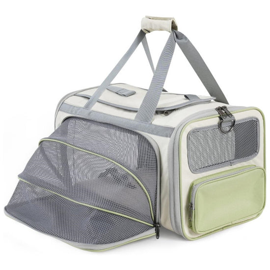Gray Green Lightweight Foldable Pet Carrier with Straps