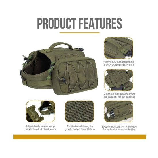 Orange Durable Dog Saddle Bag Harness for Outdoor Adventures