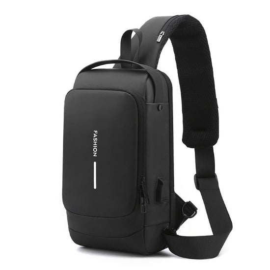 Black Modern Anti-Theft Sling Bag for Men - Crossbody Backpack with USB Port & Combination Lock