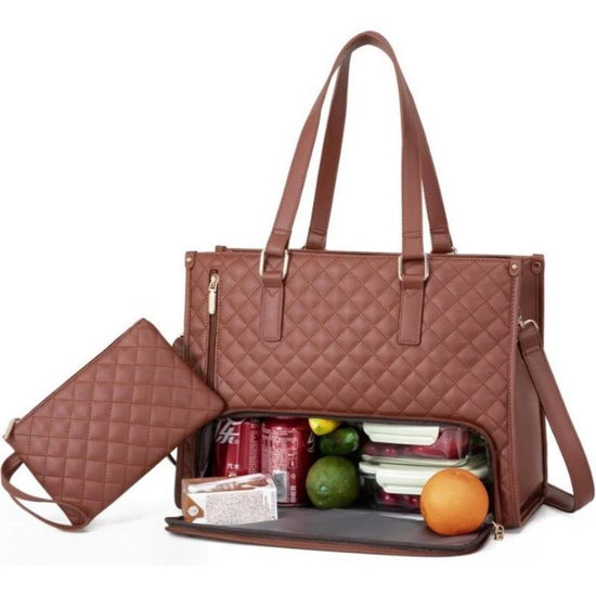 Brown Insulated Lunch Bag and Laptop Cooler - Perfect for Keeping Food Fresh