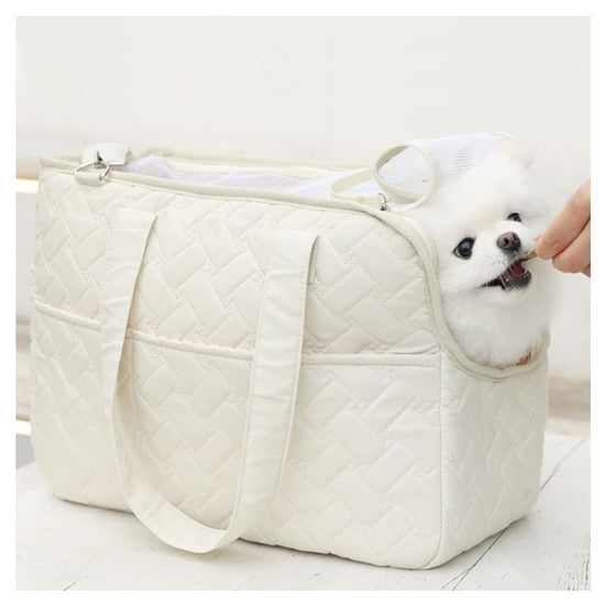 Beige Fashionable Pet Carrier Bag - Stylish Handbag for Cats and Small Dogs