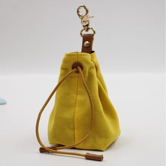 2-PCS Yellow Clip-On Canvas Dog Treat Pouch - Portable Drawstring Bag for Training & Walks