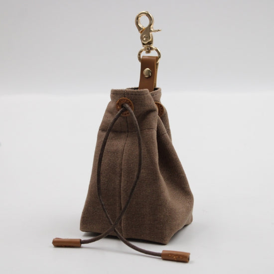 2-PCS Brown Clip-On Canvas Dog Treat Pouch - Portable Drawstring Bag for Training & Walks