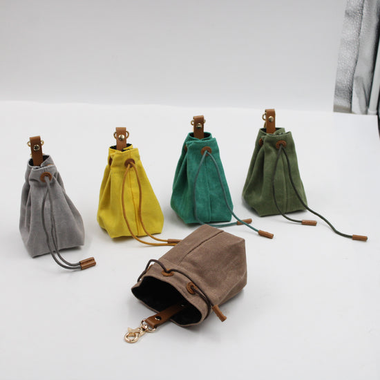 2-PCS Aqua Clip-On Canvas Dog Treat Pouch - Portable Drawstring Bag for Training & Walks